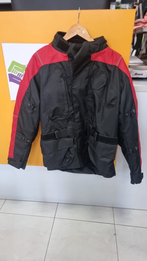 CHAQUETA MOTO NEGRO ROJO T.S