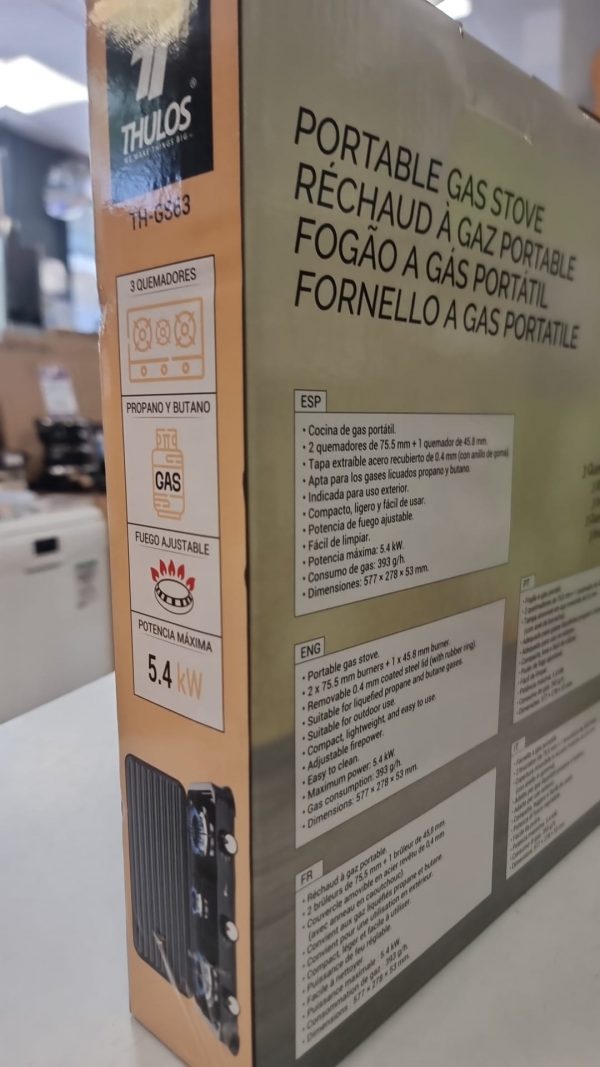 COCINA DE GAS PORTATIL 3 QUEMADORES  THGS63  THULOS - Imagen 3