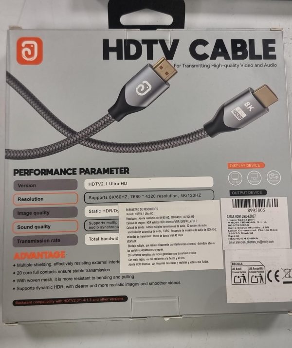 CABLE HDMI 8K 2M J-KZ027 - Imagen 2