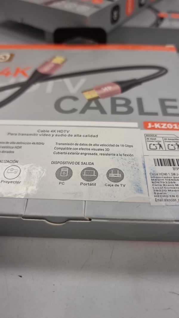 CABLE HDMI 4K 1,5M J-KZ010 - Imagen 3