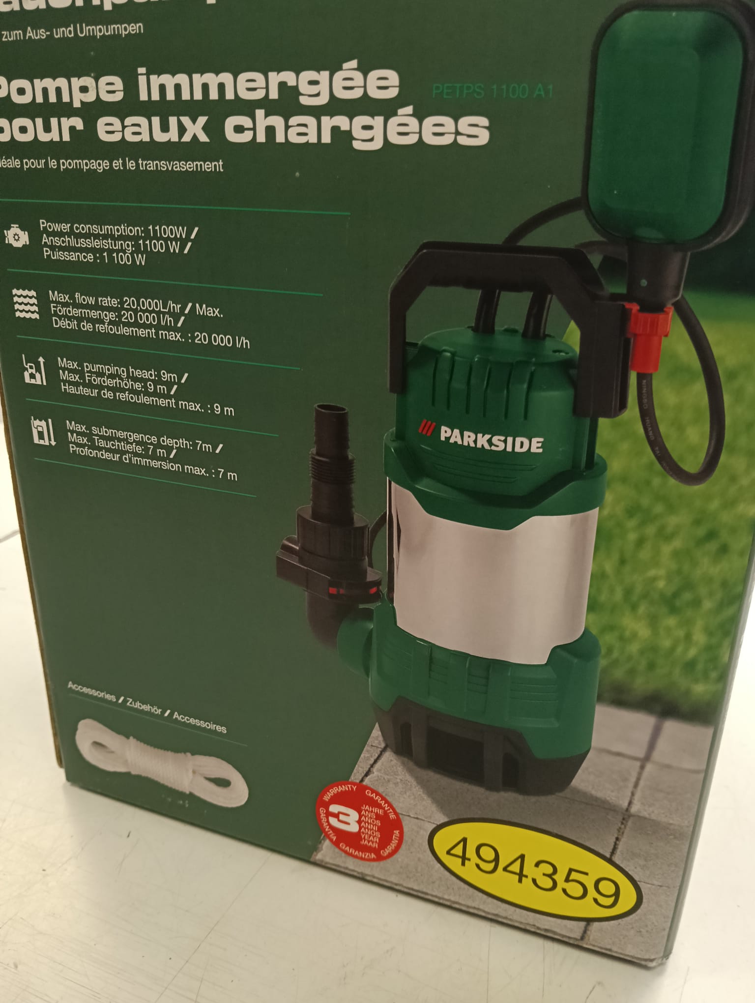 BOMBA AGUA SUMERGIBLE PARKSIDE PETPS 1100 A1 - Imagen 2